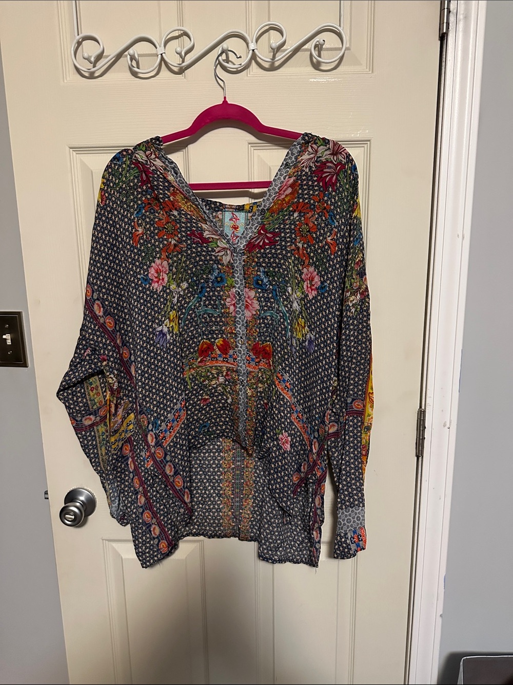 Johnny Was Navy Multi Floral V-Neck Tunic
